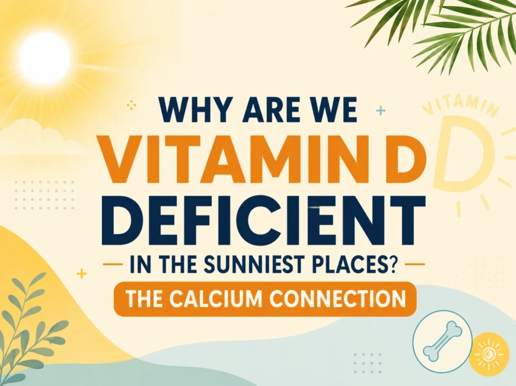 Blog banner asking why are we vitamin D deficient in the sunniest places, introducing the calcium connection.